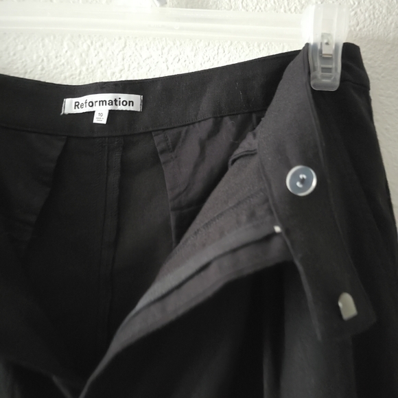 Reformation Earl Relaxed Pleated Wide Leg Trousers Sz 10 Linen Blend Black - Picture 8 of 17